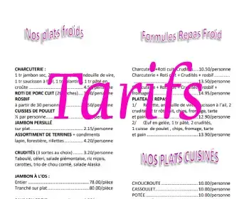 Tarifs Traiteur